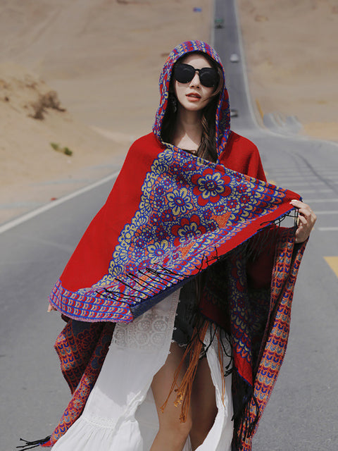 Ethnic Flower Print Tassel Travel Shawl Scarf