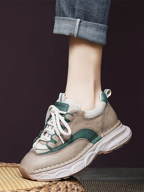 Women Spring Casual Leather Spliced Platform Shoes