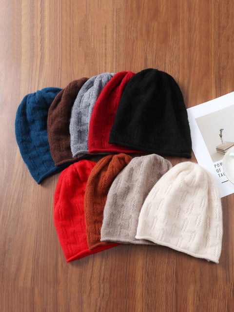 Women Winter Solid Knit Hemming Wool Hat