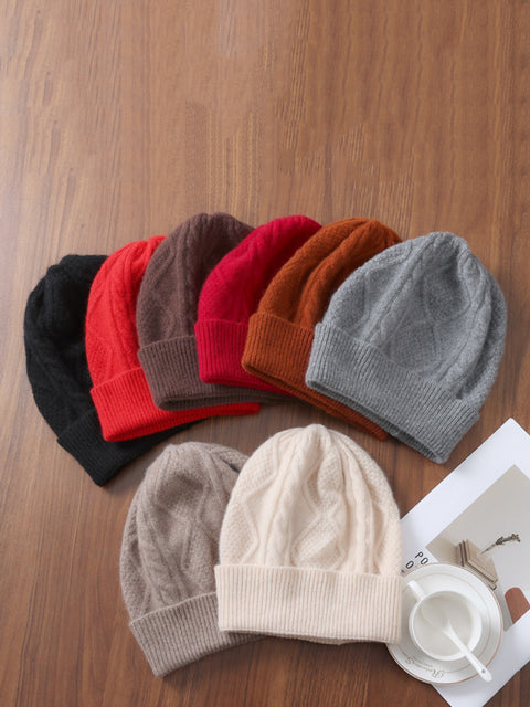 Unisex Winter Wool Cable Knit Warm Hat