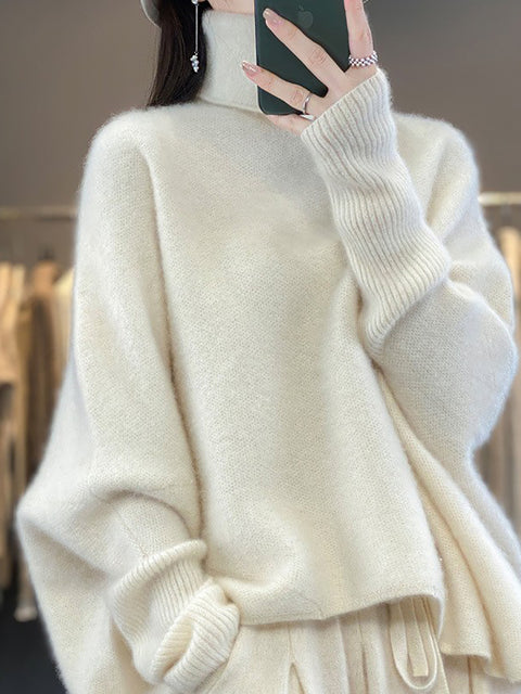 Women Winter Batwing Sleeve Turtleneck Wool Sweater