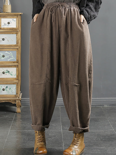 Plus Size Women Retro Solid Winter Harem Pants