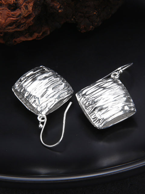 Women Casual S925Sliver Square Irregular Texture Earrings