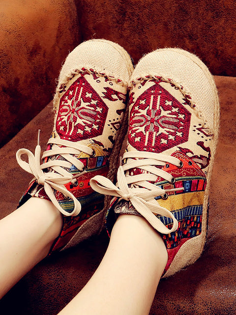 Women Ethnic Spliced Linen Embroidery Shoes