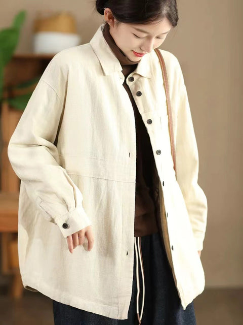 Women Casual Autumn Linen Solid Shirt Coat