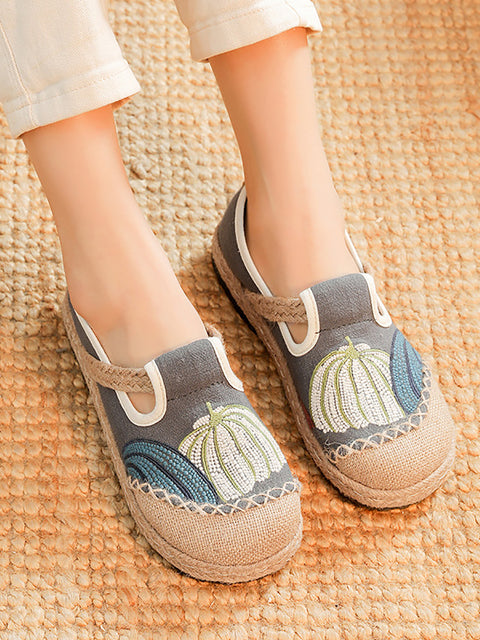 Women Ethnic Flower Embroidery Cotton Linen Shoes