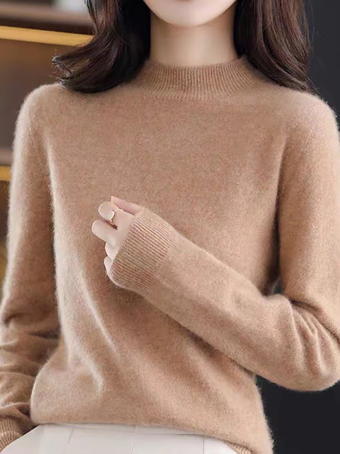 Women Autumn Half-Turtleneck 100%Wool Soft Sweater