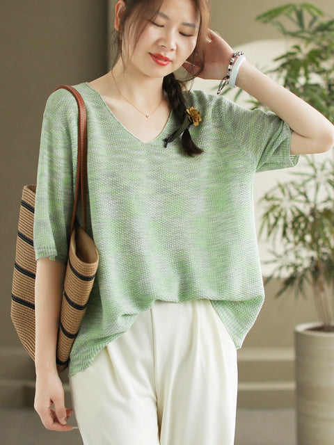 Women Summer Casual Knitted V-Neck Shirt