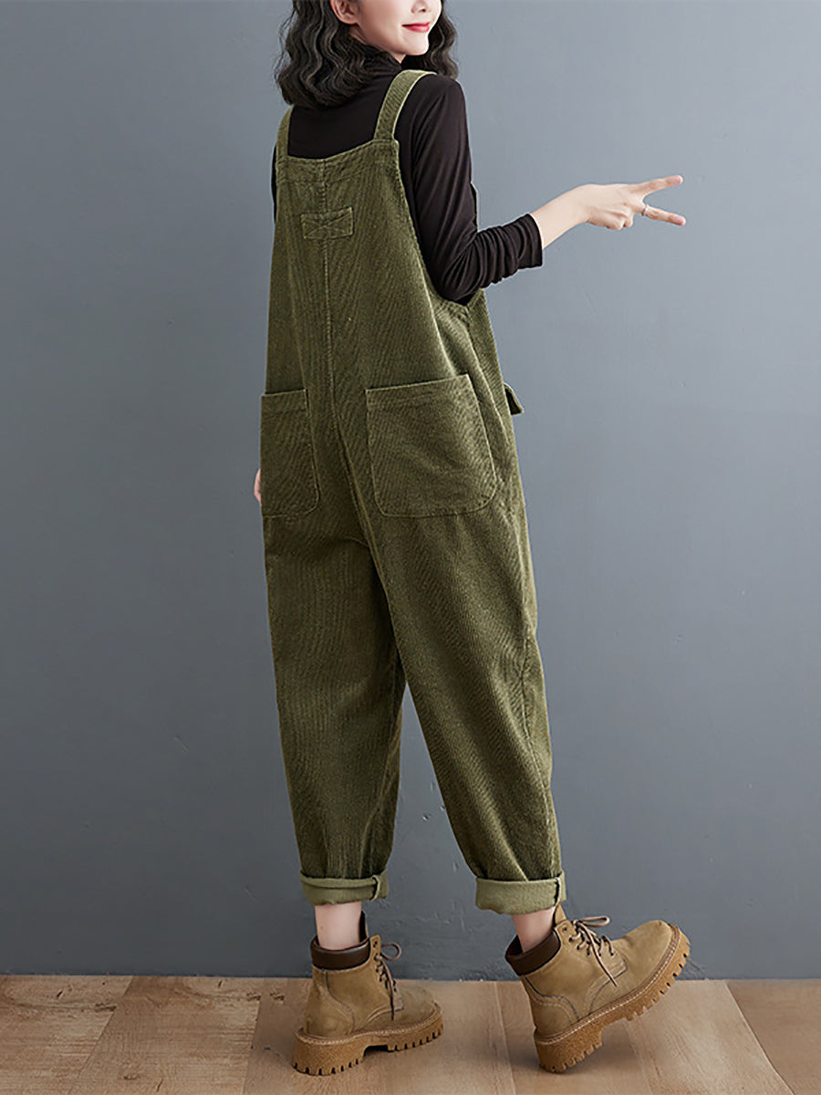 Women Vintage Solid Winter Croduroy Jumpsuits