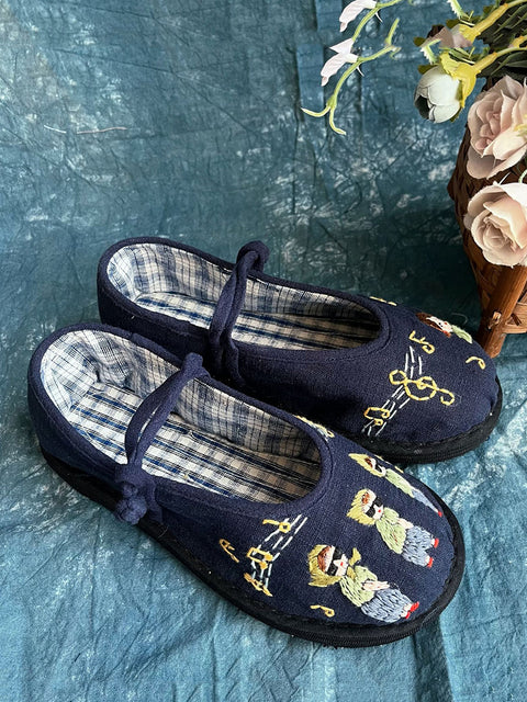 Women Vintage Cartoon Embroidery Cloth Shoes