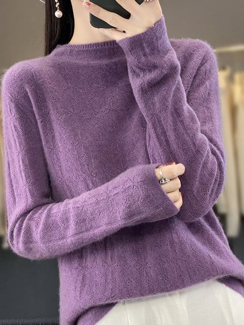 Women Autumn Casual Turtleneck 100%Wool Knit Sweater