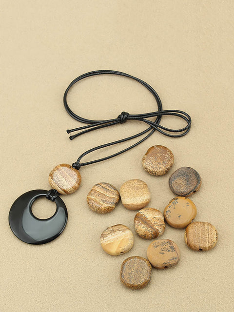 Glaze Stone Round Obsidian Pendant Necklace