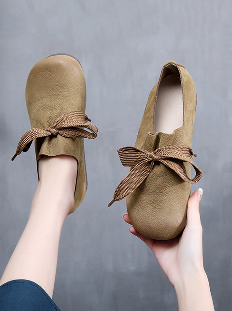 Women Casual Leather Solid Strap Flat Shoes