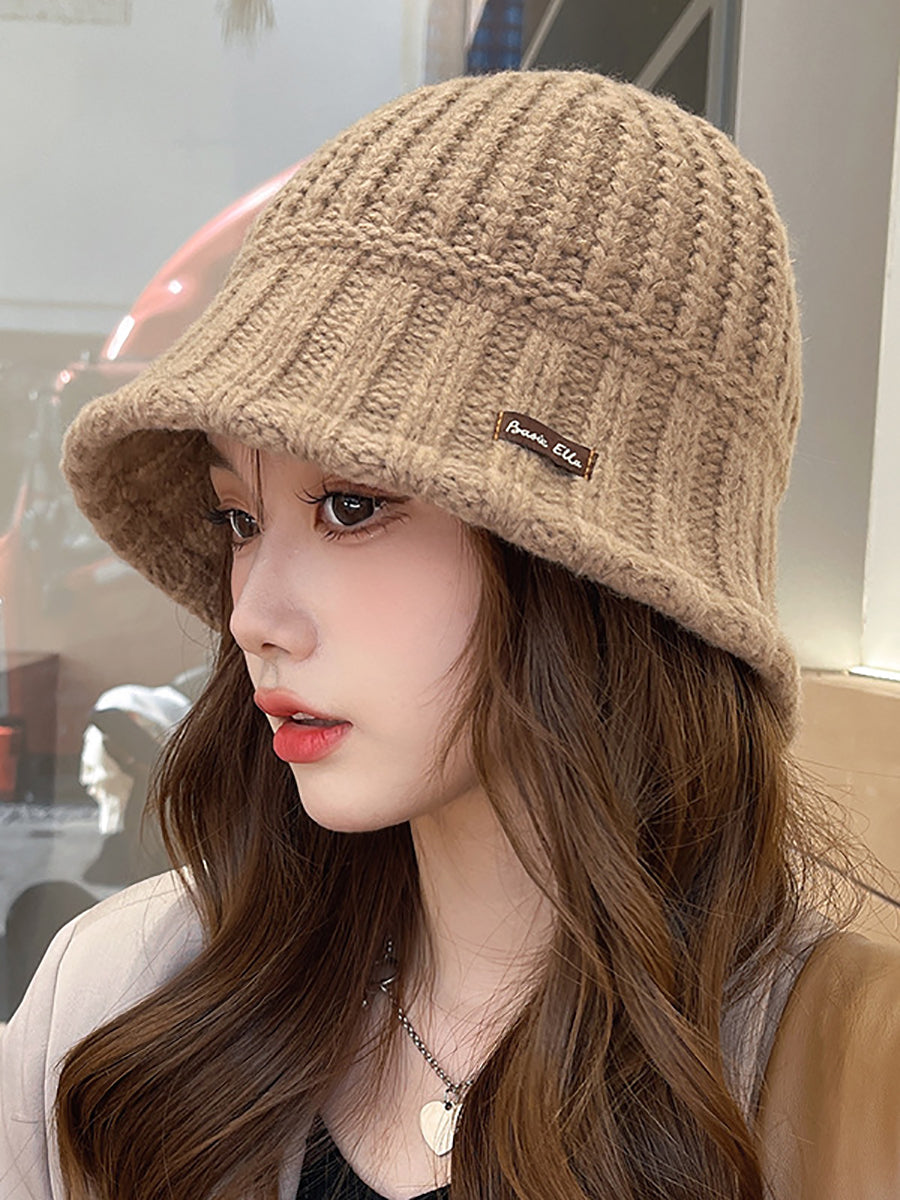 Winter Pure Color Fashion Knitted Patch Warm Hat