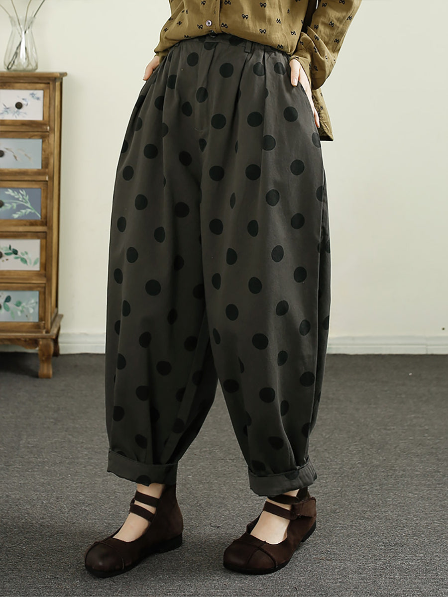 Women Autumn Winter Dot Loose Cotton Harem Pants