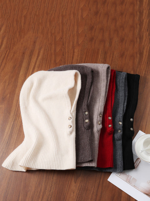 Women Winter Wool Knit Warm Soft Hooded Scarf