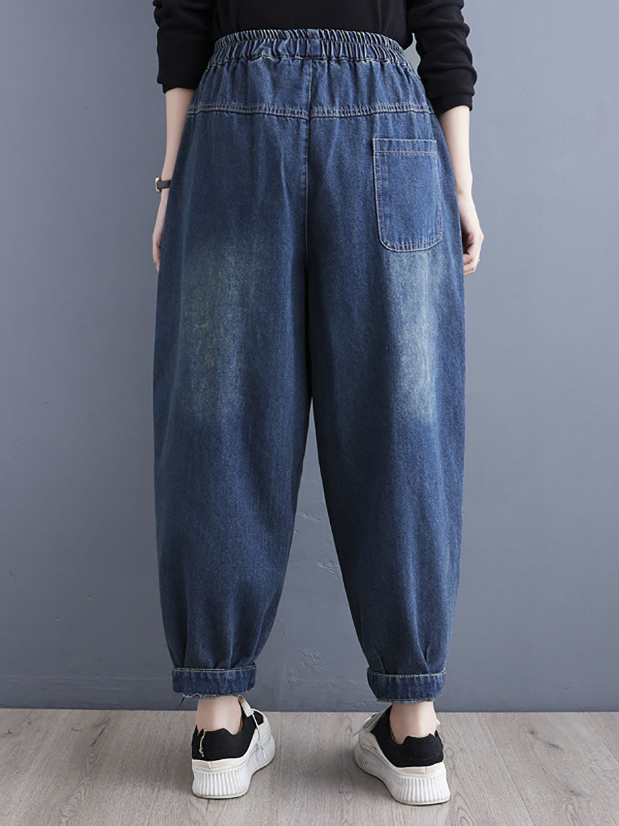 Women Retro Spring Spliced Denim Harem Pants