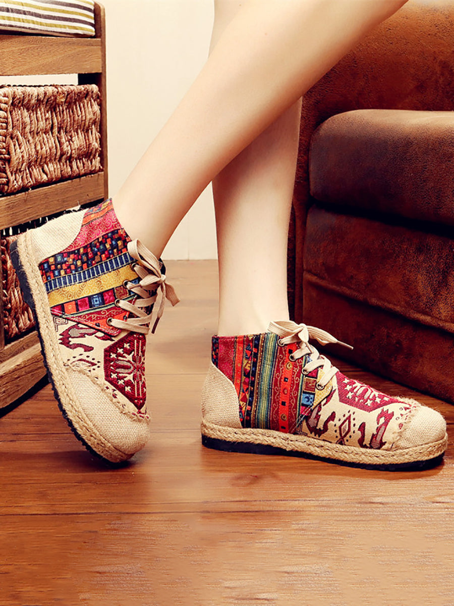 Women Ethnic Spliced Linen Embroidery Shoes