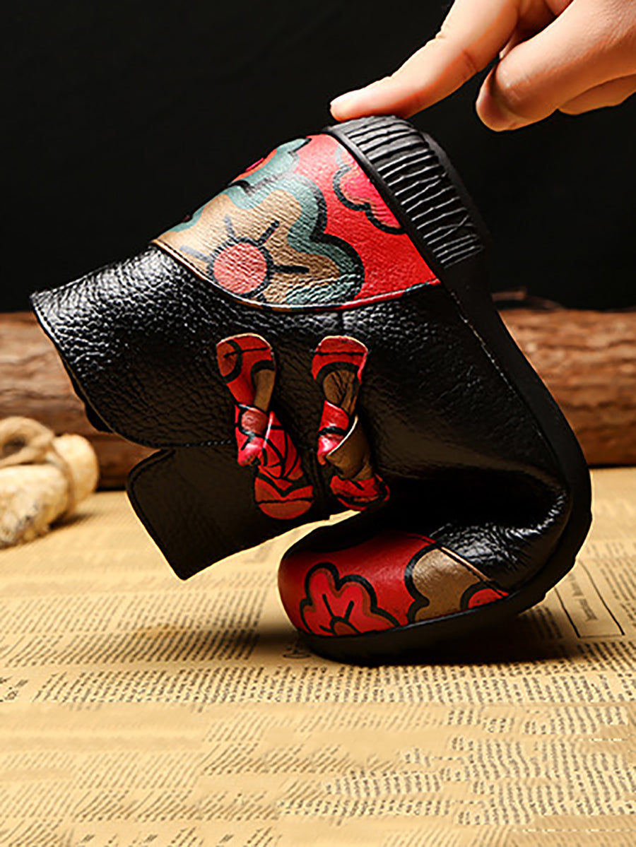 Women Retro Winter Leather Spliced Ankle Boots