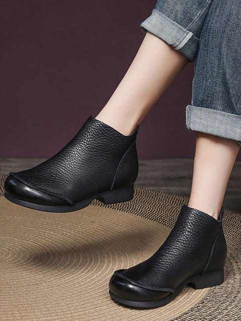 Women Elegant Solid Leather Spliced Low Heel Boots