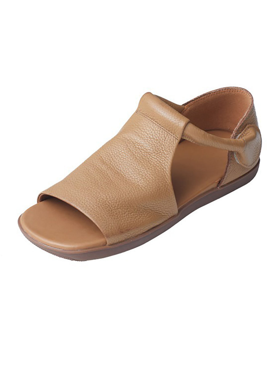 Women Summer Solid Casual Leather Flat Sandals