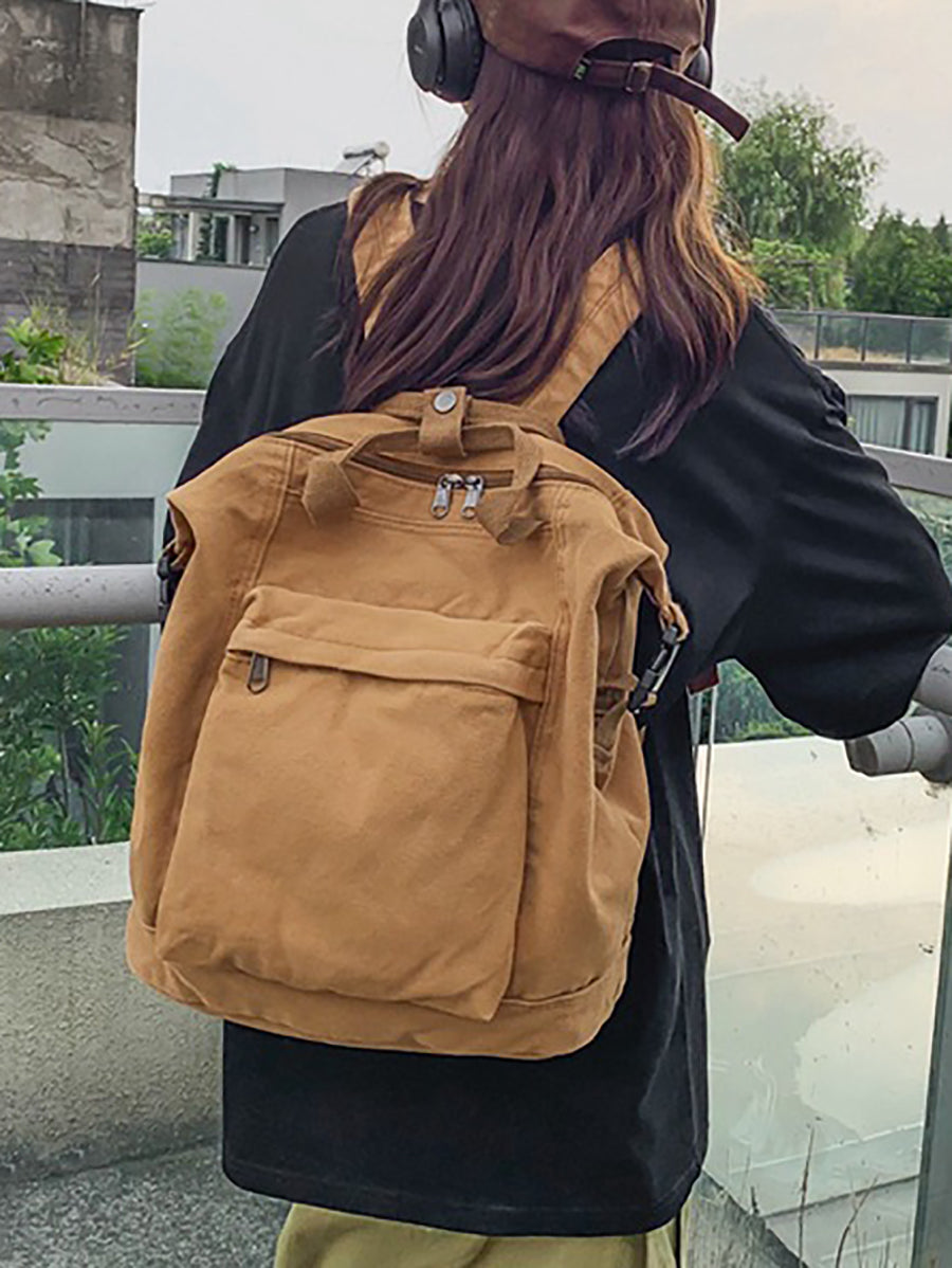 Women Casual Solid Square Canvas Backpack