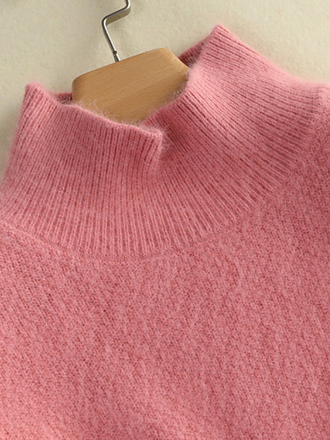 Women Autumn Solid Knit 100%Wool Turtleneck Sweater