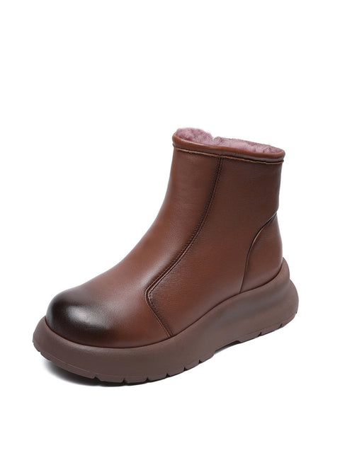 Women Vintage Genuine Leather Fleece-lined Platfrom Boots