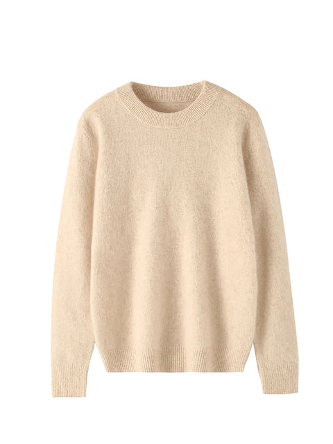 Women Autumn Casual O-Neck Soft 100%Wool Sweater