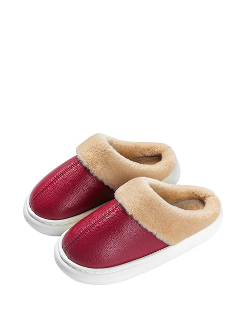 Couple Winter Fleece-lined Leather Slippers