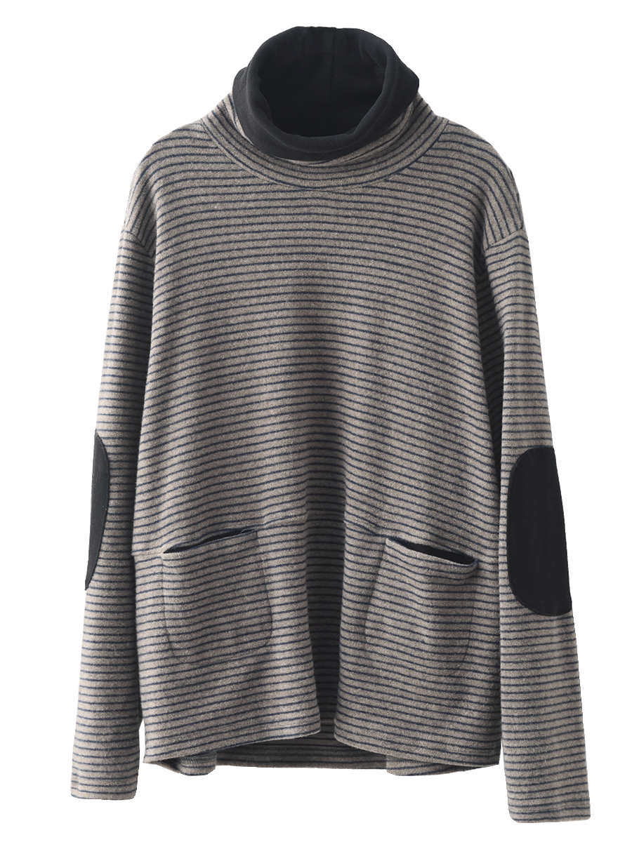 Plus Size Women Casual Stripe Turtleneck Sweatshirt