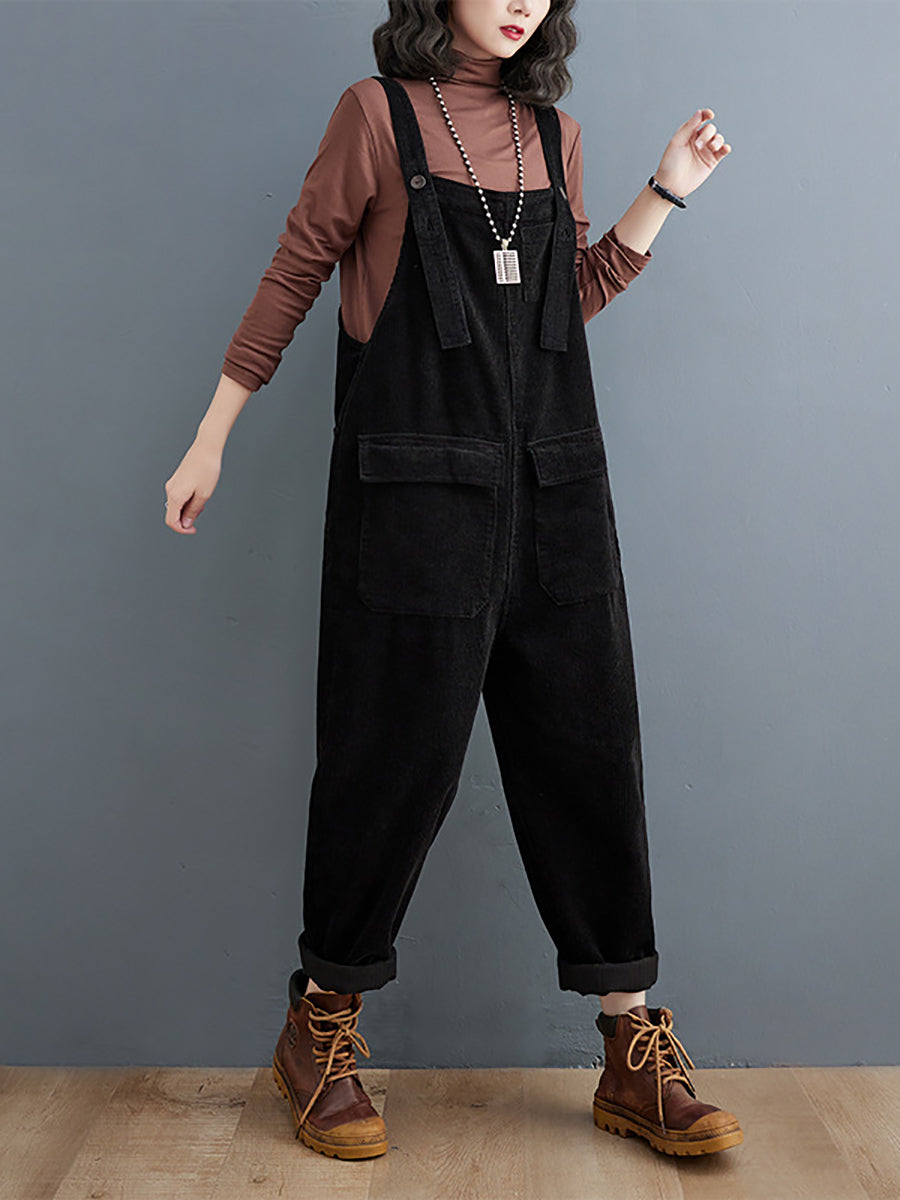 Women Vintage Solid Winter Croduroy Jumpsuits