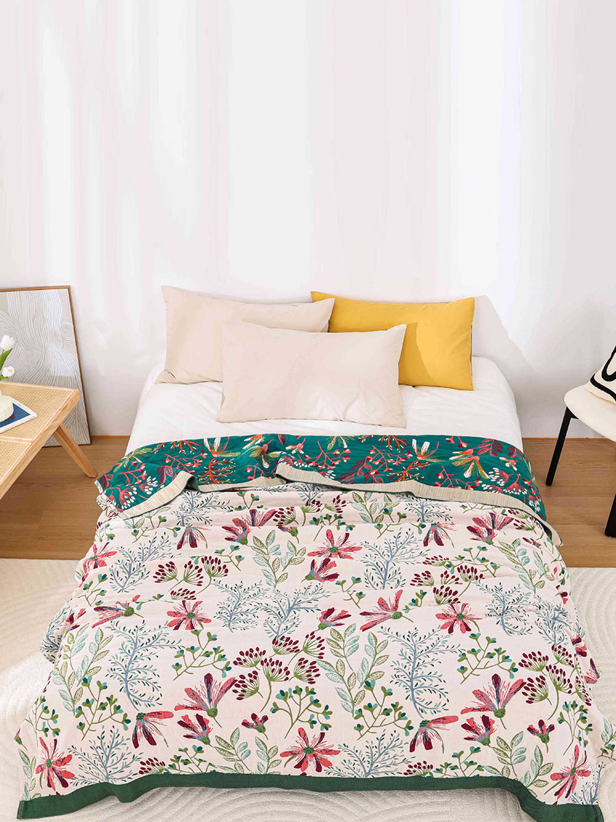 Multi-layer Cotton Flower Jacquard Bedcover Sofa Blanket