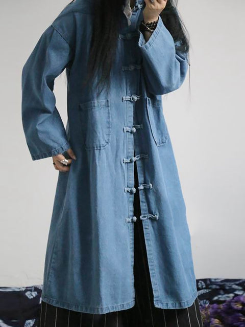 Women Autumn Casual Solid Pocket Denim Coat