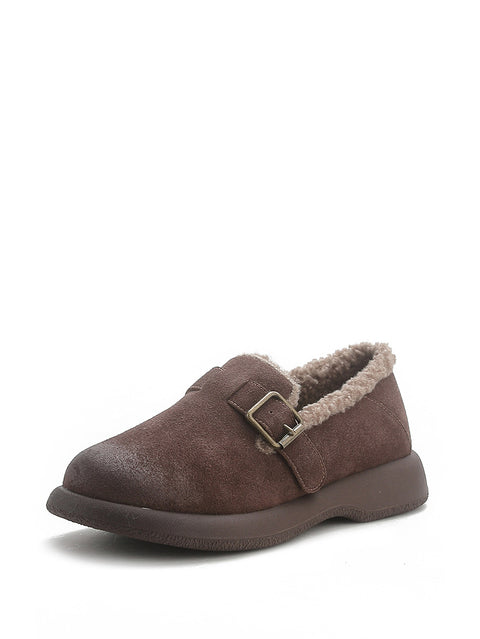 Women Vintage Winter Leather Fleece-lined Mid Heel Shoes