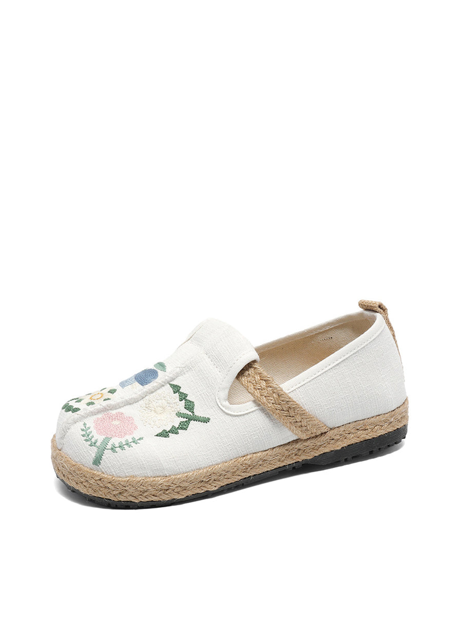 Women Artsy Summer Linen Flower Embroidery Shoes