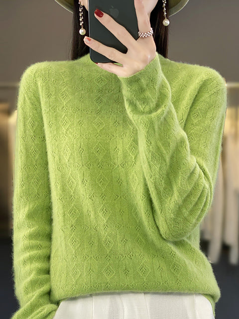 Women Autumn Casual Turtleneck 100%Wool Knit Sweater