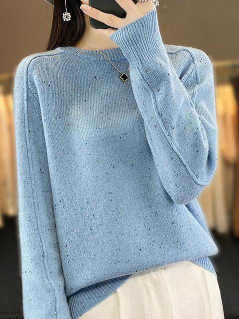 Women Casual Winter Solid Wool Knitted O-Neck Sweater