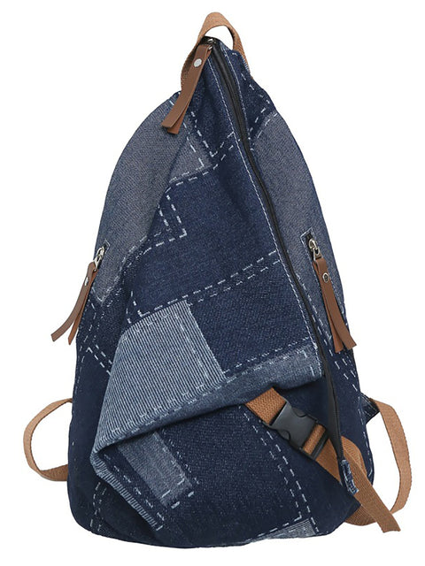 Casual Patch Spliced Denim Backpack