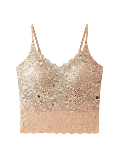 Women Summer Seamless Lace With Breast Pads Base