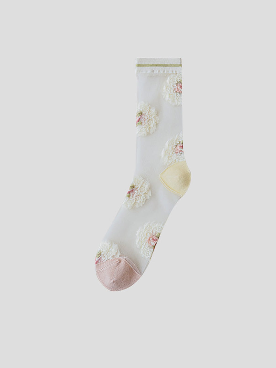 3 Pairs Summer Artsy Flower Jacquard Mid-calf Thin Socks