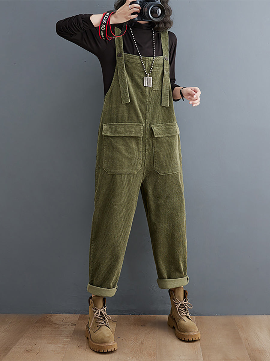 Women Vintage Solid Winter Croduroy Jumpsuits