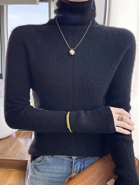 Women Autumn Casual Turtleneck 100%Wool Soft Sweater