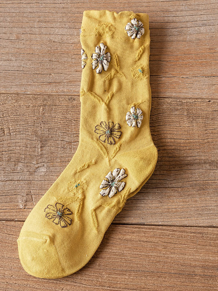 5 Pairs Women Autumn Flower Mid-calf Socks