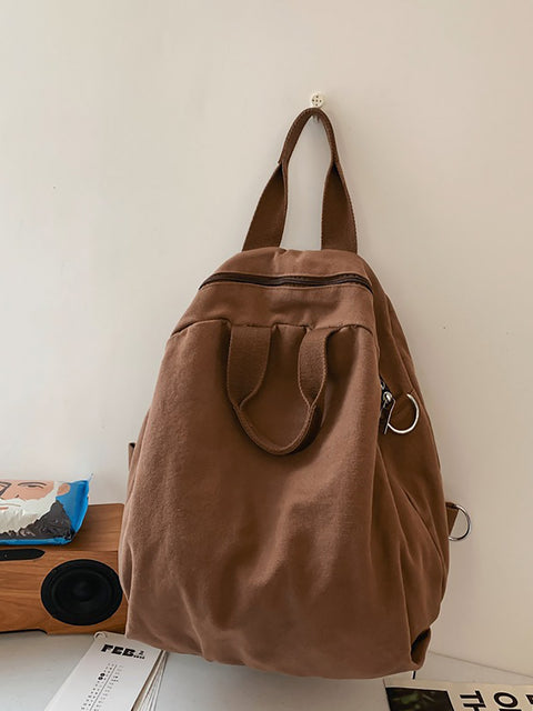 Women Summer Casual Solid Canvas Large Capacity Backpack