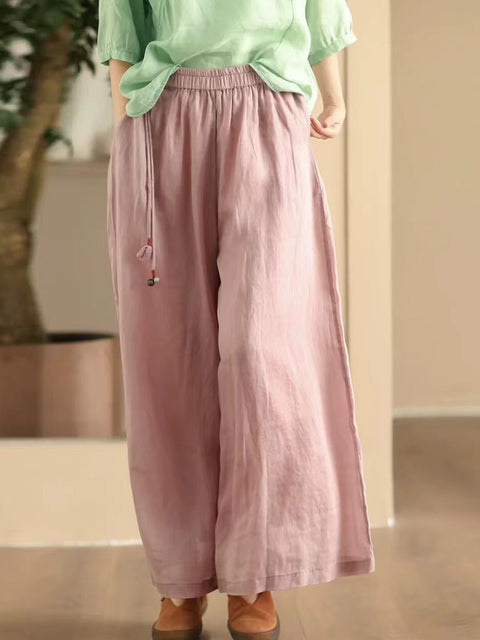 Women Summer Dual-layer Wide-leg Ramie Pants