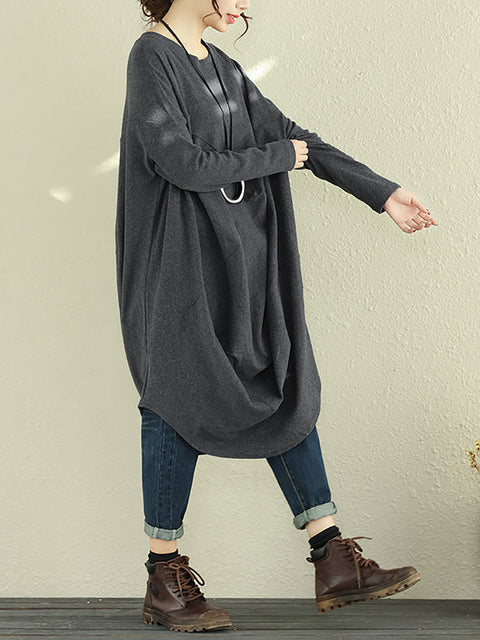 Plus Size Women Autumn Casual Long Sleeve Irregular Loose Dress