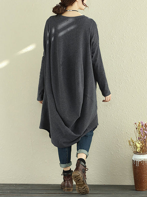 Plus Size Women Autumn Casual Long Sleeve Irregular Loose Dress