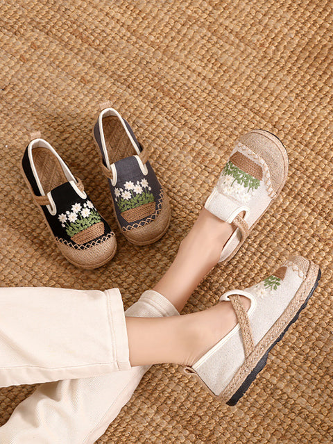 Ethnic Flower Embroidery Linen Cotton Shoes