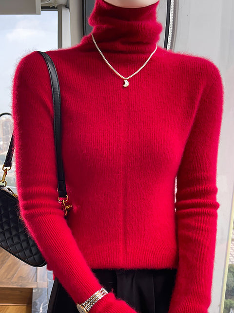 Women Autumn Casual Turtleneck 100%Wool Soft Sweater